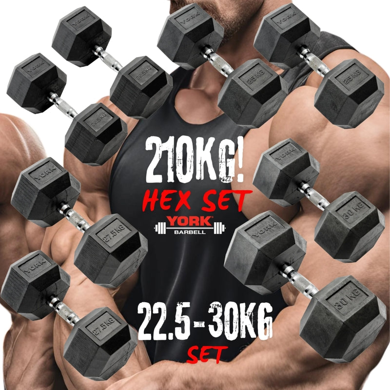 York Barbell Hex Dumbbells Bundle 210Kg set - 4 Pairs