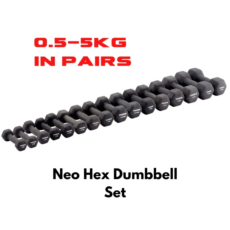 York Barbell Neo Hex Black Dumbbell Set (0.5-5kg)