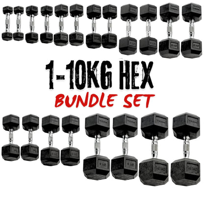 York Barbell Pro-Hex Dumbbell Set 1-10kg 10 Pairs